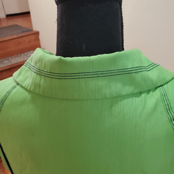 Allison Daley Women Vibrant Green Blue Trim Full Zip Front Sleeveless Vest - Picture 6 of 8